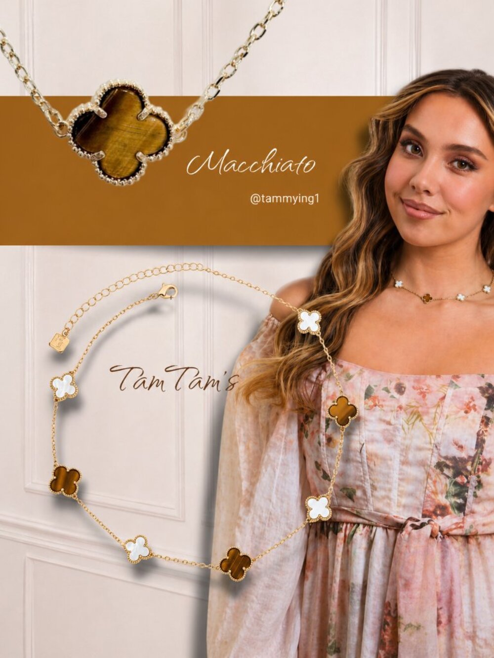 Park Lane “ Macchiato ” Clover Station Tiger Eye Necklace
